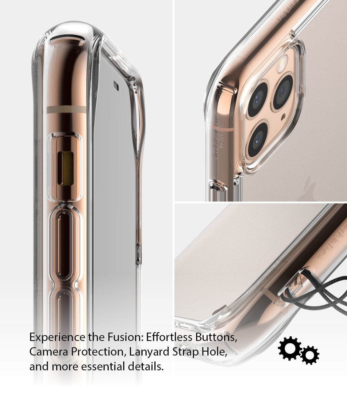 iPhone 11 Pro Case | Fusion Matte - Clear case showing side buttons, triple camera cutout, and a lanyard hole attachment.