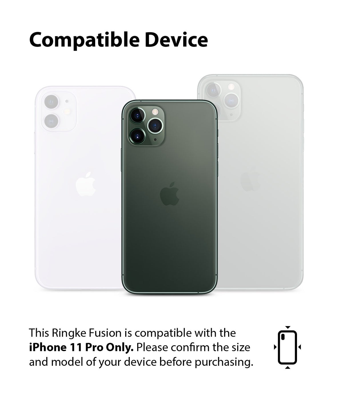 iPhone 11 Pro Case | Fusion Matte - A dark green iPhone 11 Pro centered between two faded, incompatible phone outlines.