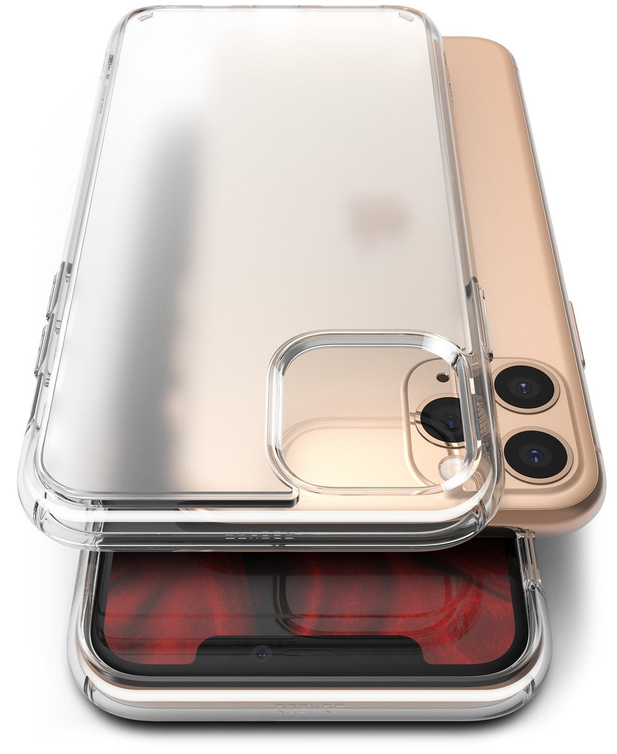 iPhone 11 Pro Case | Fusion Matte - A clear, matte-finish protective case hovering above a gold iPhone 11 Pro.