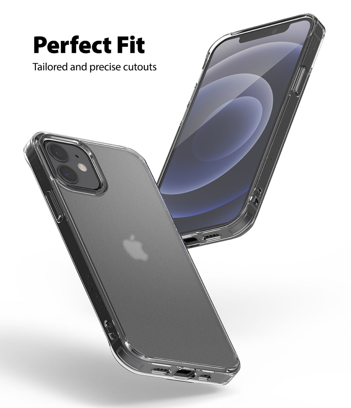 iPhone 12 Mini Case | Fusion Matte - Two views of a clear matte phone case showing precise cutouts and a perfect fit.