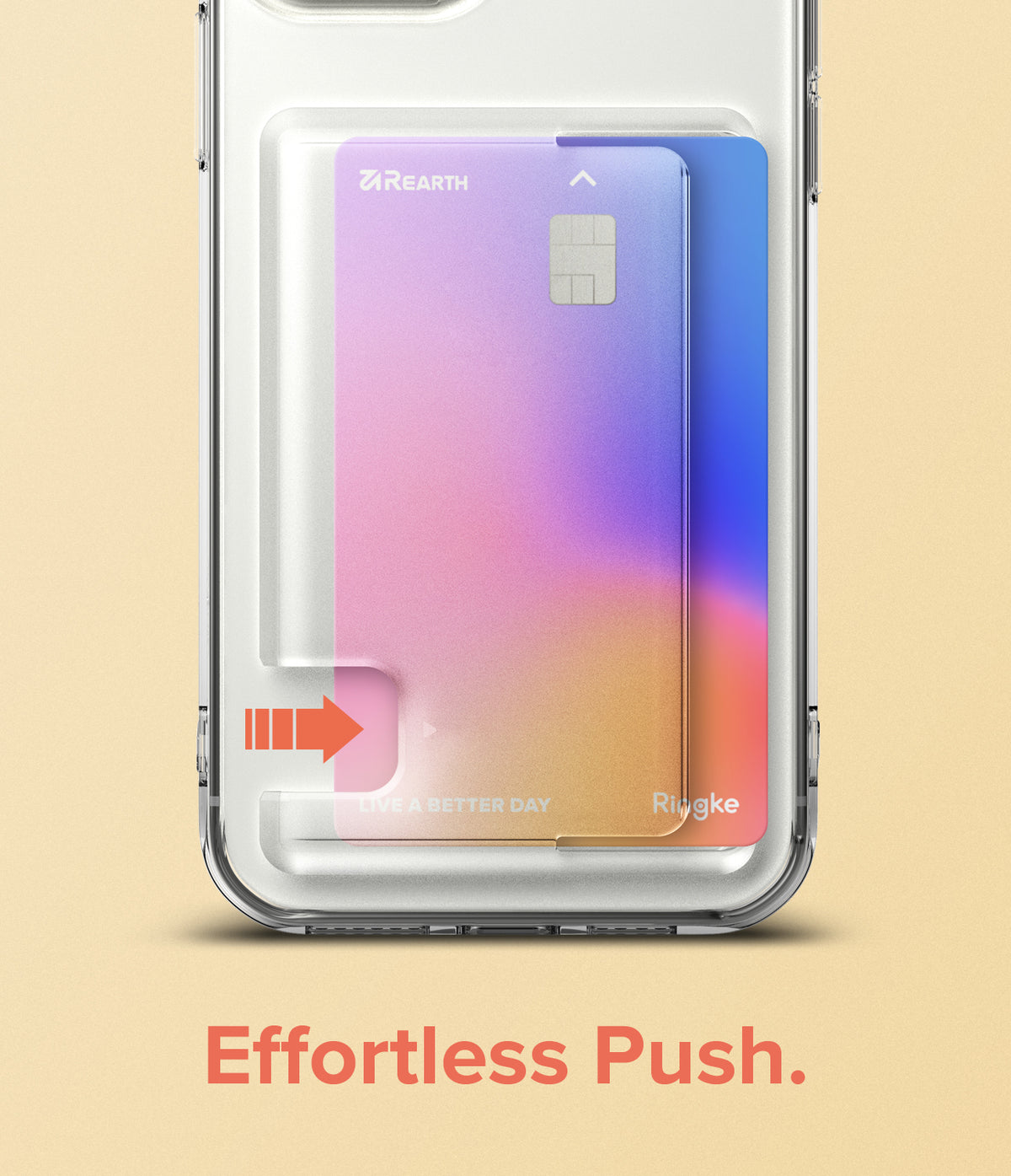 iPhone 12 Pro Max Case | Fusion Card - Clear phone case holding a gradient card with an arrow showing a push-out motion.