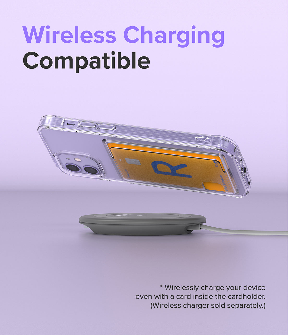 iPhone 12 / 12 Pro Case | Fusion Card - Clear phone case with a card inside, hovering above a wireless charging pad.