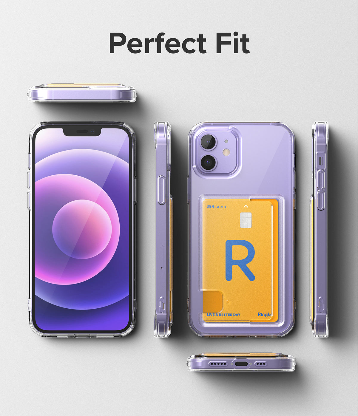 iPhone 12 / 12 Pro Case | Fusion Card - Clear phone case on a purple iPhone 12 with a yellow card in the back slot.