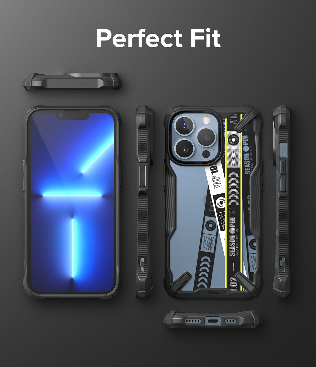 iPhone 13 Pro Case | Fusion-X Design - Ticket Band - iPhone 13 Pro case with ticket-themed back and black bumper.
