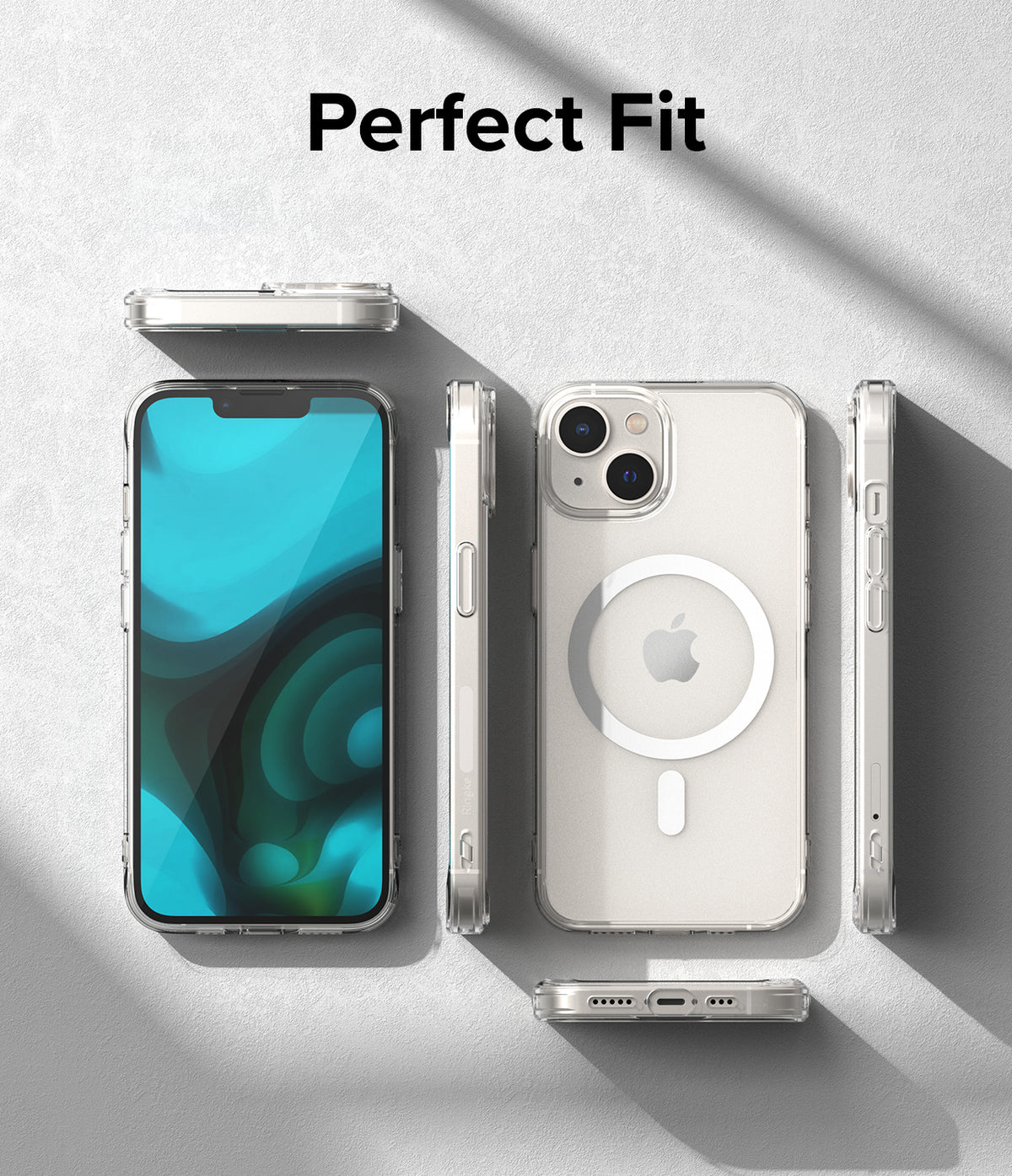 iPhone 14 Plus Case | Fusion Magnetic Matte - Multiple views of a clear magnetic phone case on an iPhone 14 Plus.