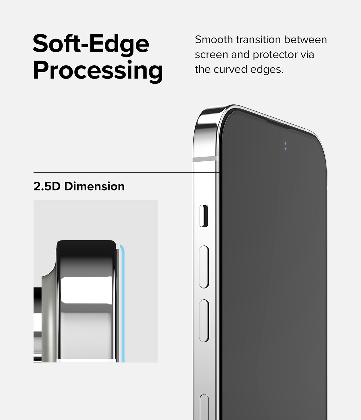 iPhone 14 Pro Max Screen Protector | Full Cover Glass - iPhone 14 Pro Max Screen Protector - Close-up of a smartphone screen with a 2.5D curved glass protector edge.