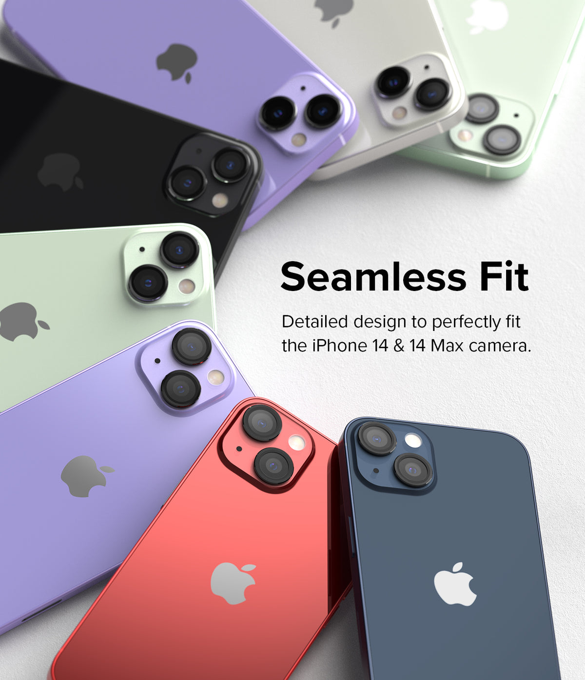iPhone 14 Plus / 14 | Camera Lens Frame Glass - Multiple colorful iPhone 14 phones arranged to highlight camera lens protectors.