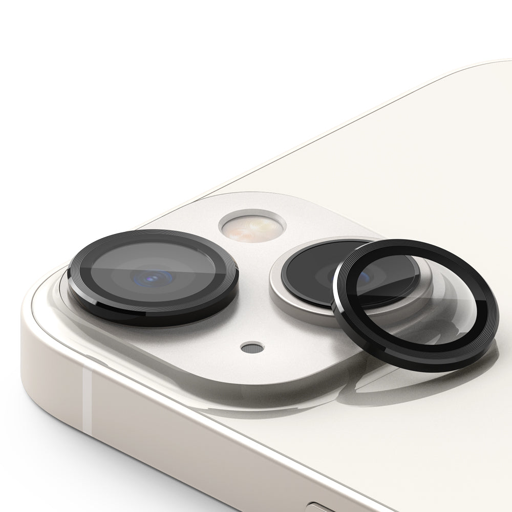 iPhone 14 Plus / 14 | Camera Lens Frame Glass - iPhone 14 Plus / 14 Camera Lens Frame Glass - Black protective glass covers applied to iPhone camera lenses.