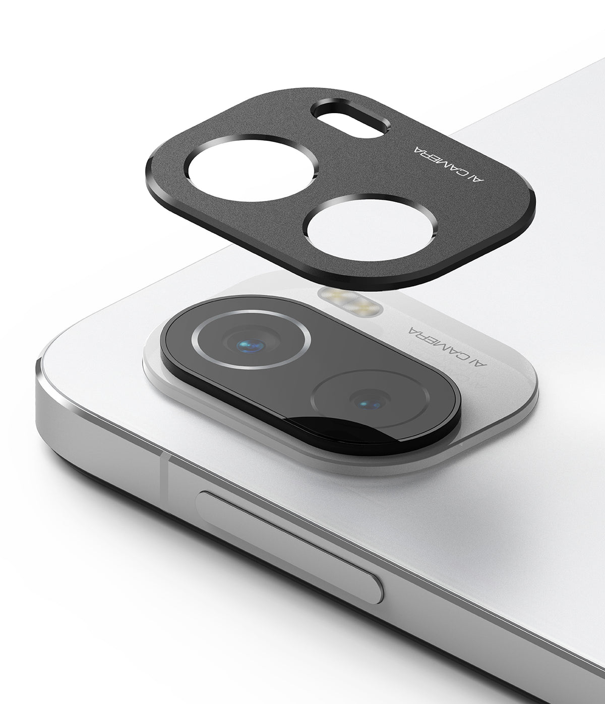 Xiaomi Pad 5 / 5 Pro | Camera Styling - A black protective camera lens cover hovering above a white tablet's camera module.