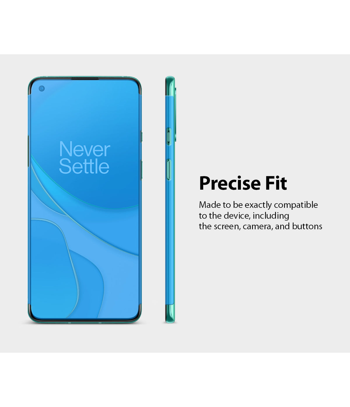 OnePlus 8T / 8T Plus 5G Screen Protector | Dual Easy Film - Front and side views of a phone with a precise screen film.