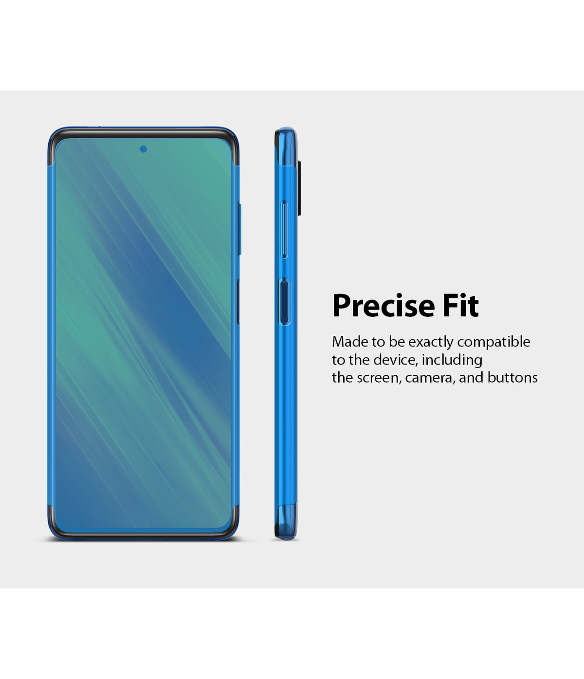 Poco X3 NFC Screen Protector | Dual Easy Film - Poco X3 NFC Screen Protector - Front and side views of a blue smartphone with a screen protector and precise button cutouts.