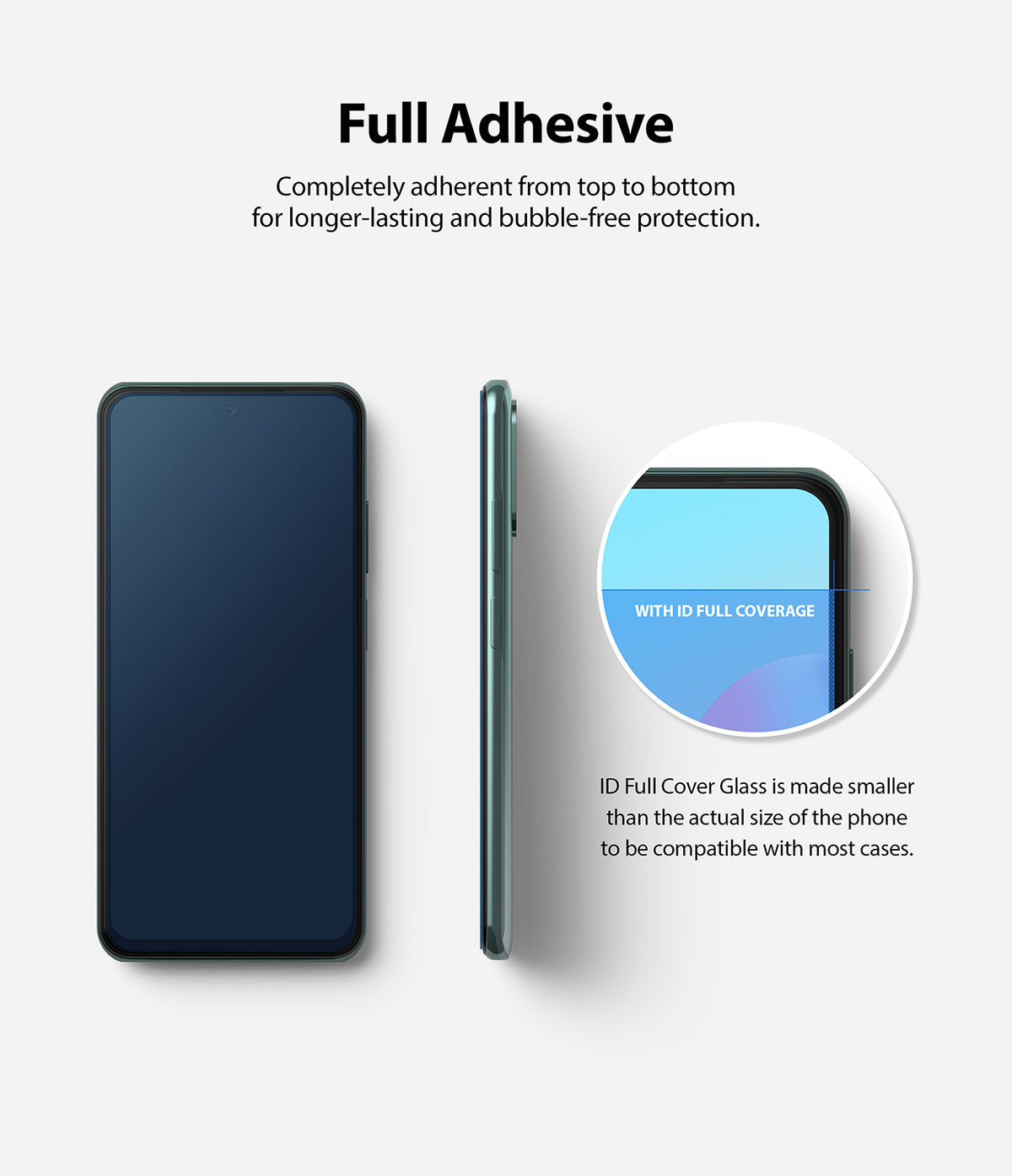 Redmi Note 10 / 10s Screen Protector | Invisible Defender - Redmi Note 10 / 10s Screen Protector - Phone with full-adhesive glass showing case-friendly, smaller-than-screen fit.