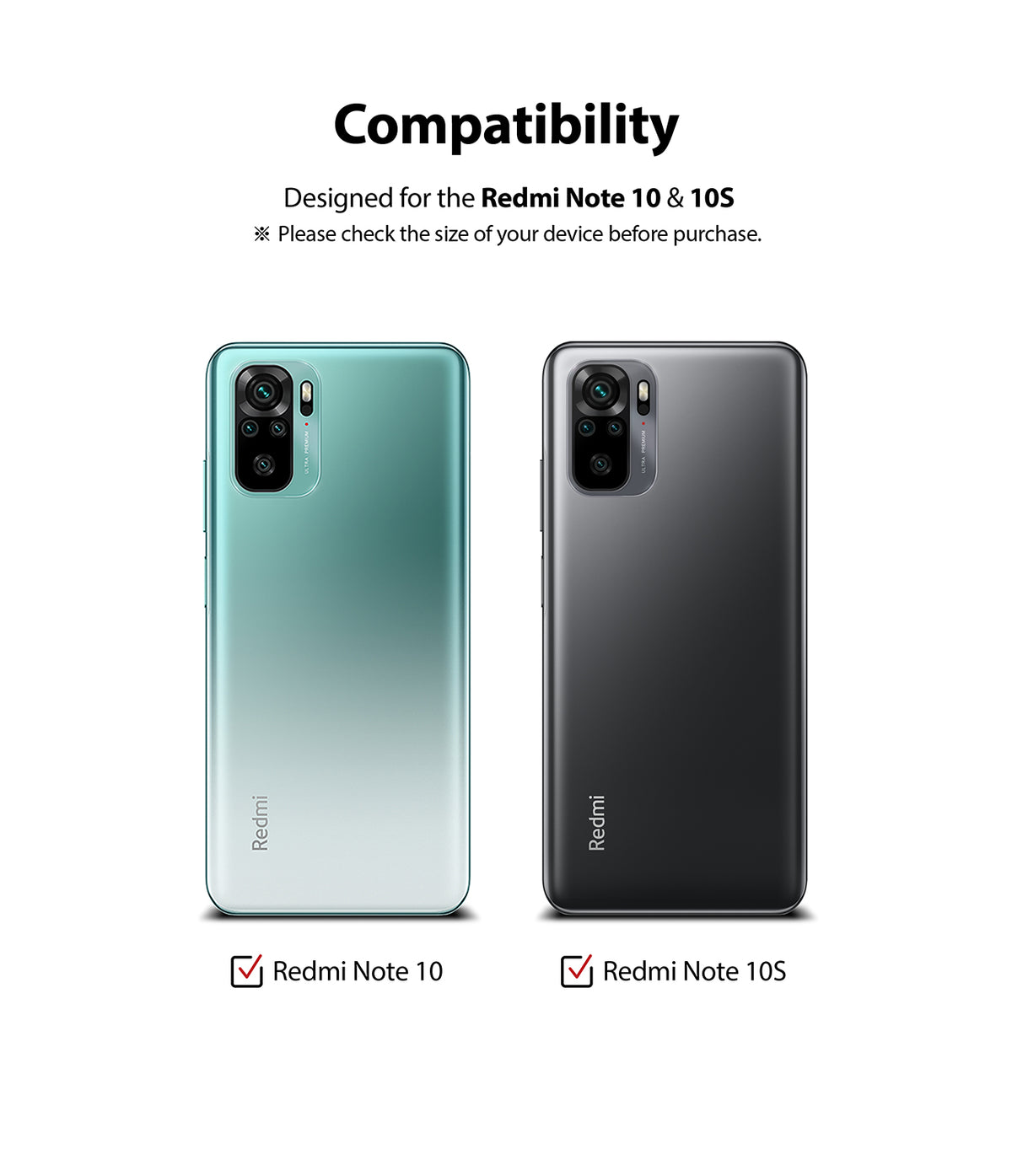 Redmi Note 10 / 10s Screen Protector | Invisible Defender - Redmi Note 10 / 10s Screen Protector - Two smartphones in green and grey shown side-by-side to display model compatibility.