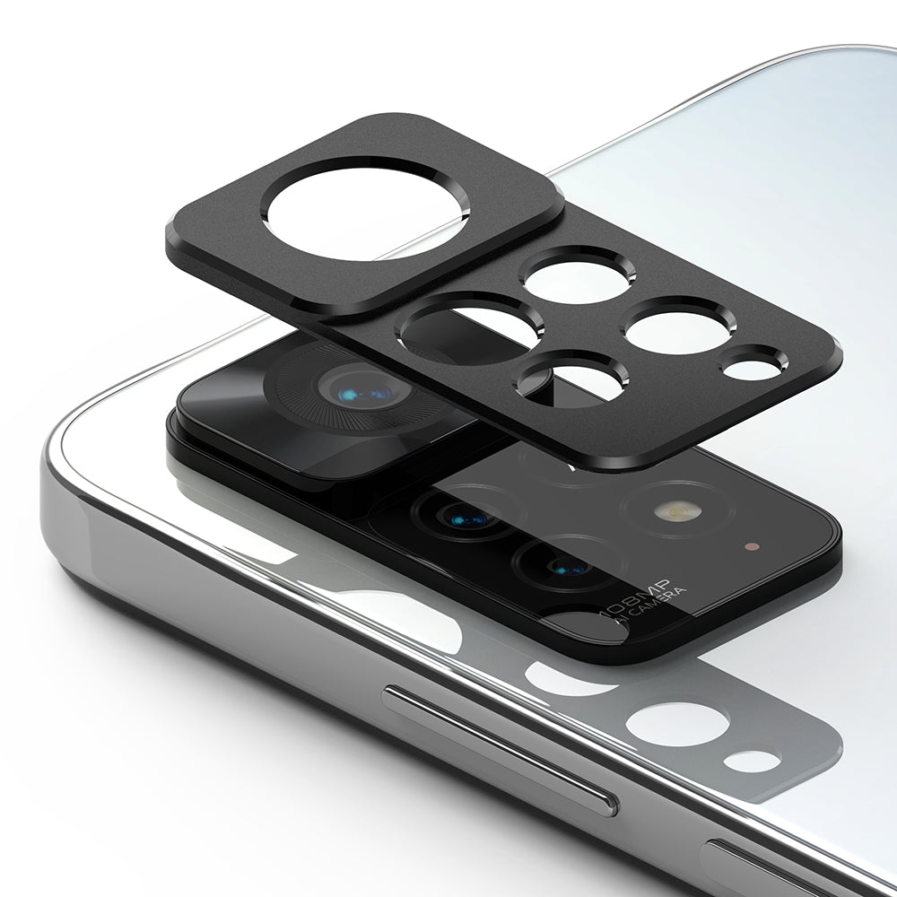 Redmi Note 11 Pro / 11 Pro 5G | Camera Styling - Black protective camera lens cover hovering above a smartphone camera module.