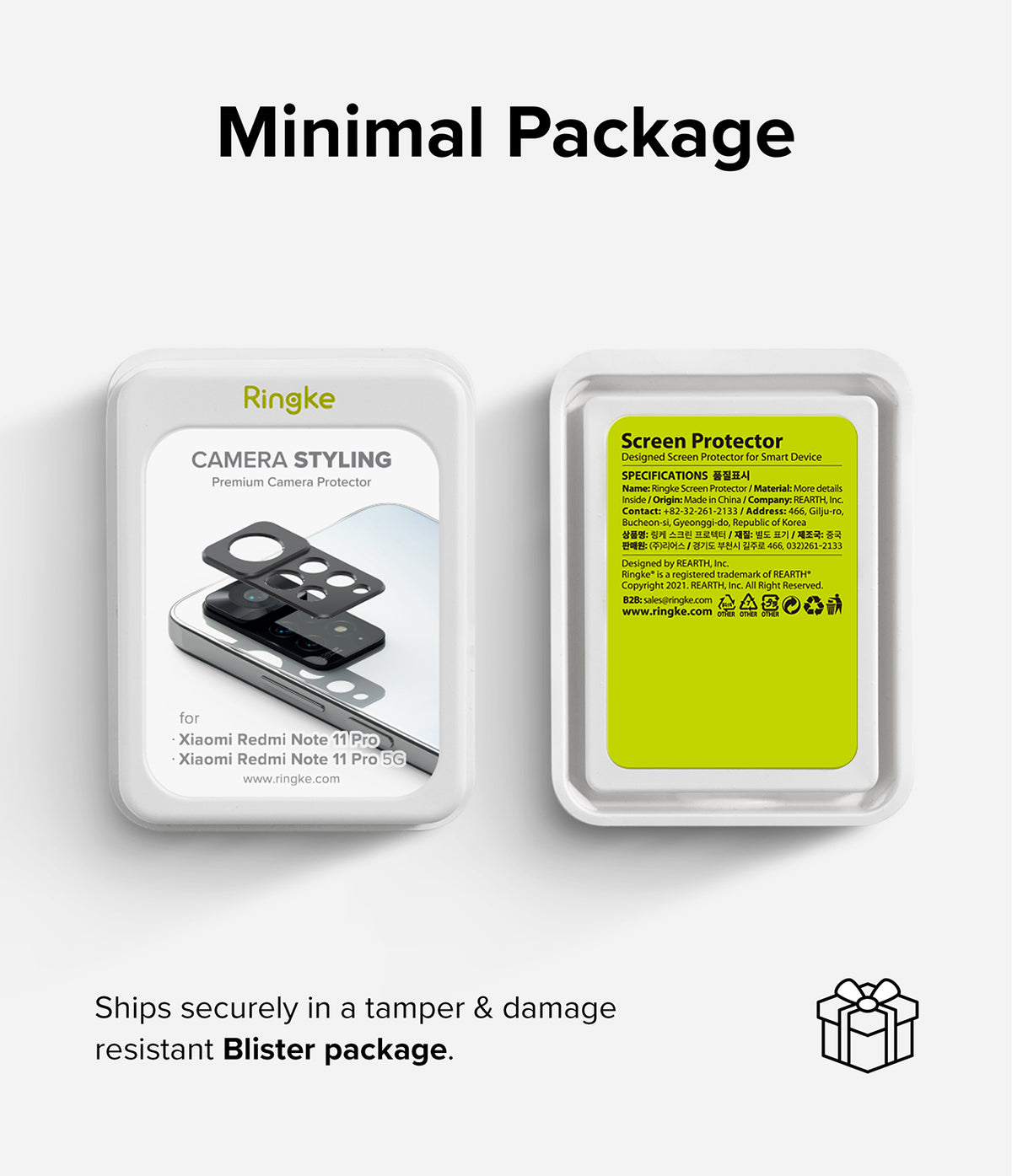 Redmi Note 11 Pro / 11 Pro 5G | Camera Styling - Front and back of Ringke camera protector blister packaging.