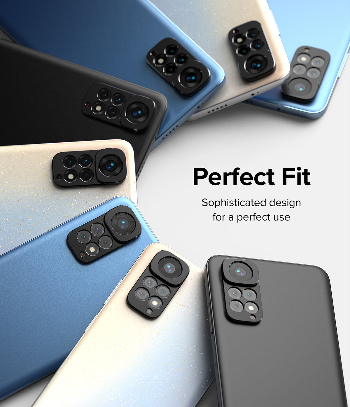 Redmi Note 11S | Camera Styling - Redmi Note 11S - Multiple smartphones in various colors arranged in a fan shape, highlighting their rear camera modules.