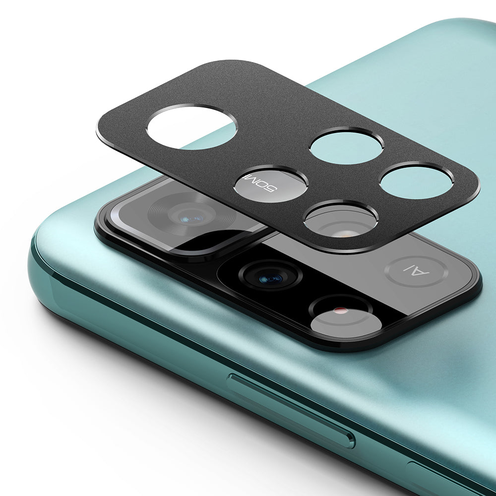 Redmi Note 11T 5G / Poco M4 Pro 5G | Camera Styling - Black protective camera lens cover hovering over a teal smartphone.