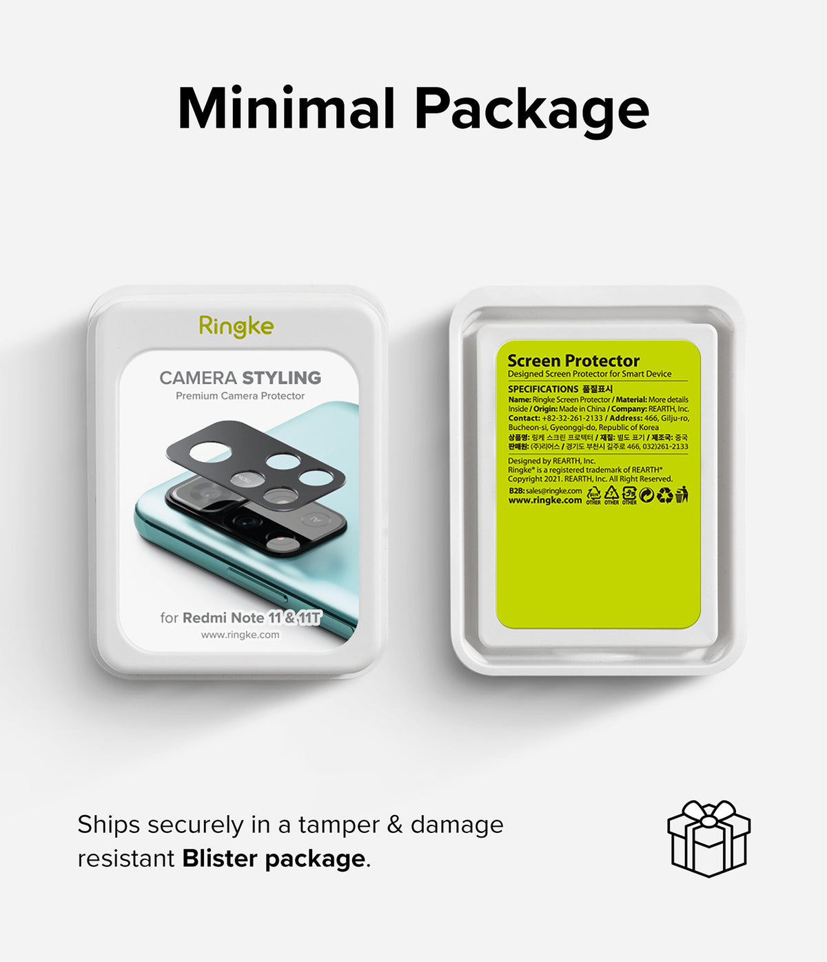 Redmi Note 11T 5G / Poco M4 Pro 5G | Camera Styling - Two white blister packages showing camera protector and specs.