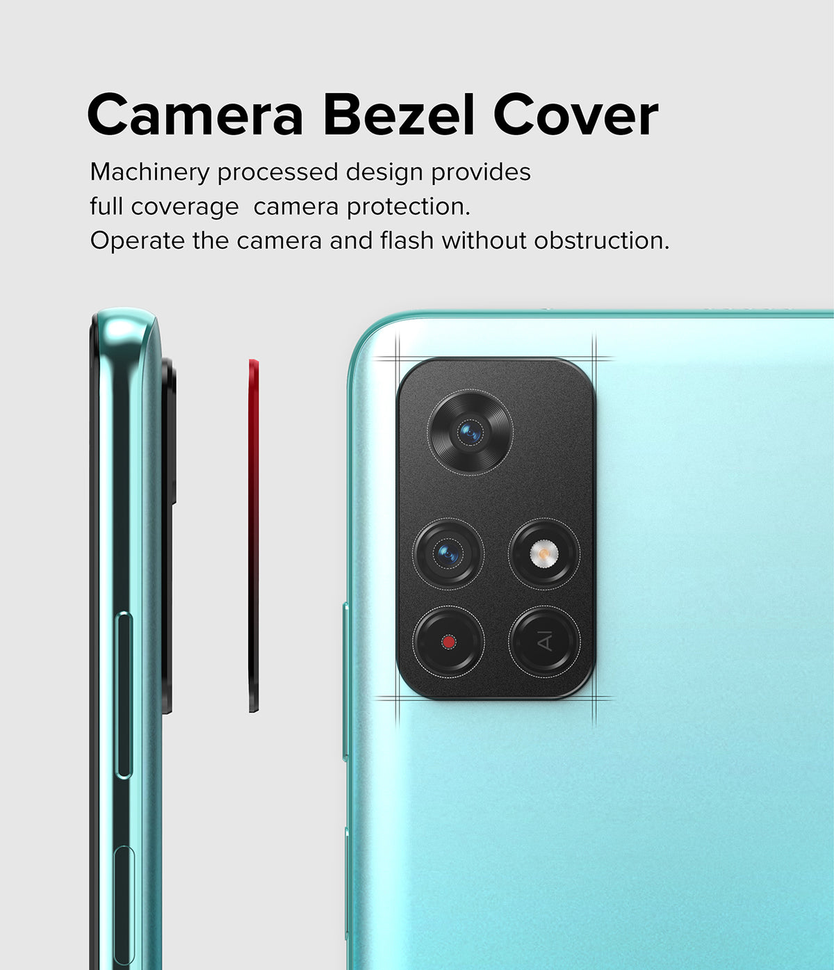 Redmi Note 11T 5G / Poco M4 Pro 5G | Camera Styling - A black camera bezel cover being applied to a light blue smartphone.