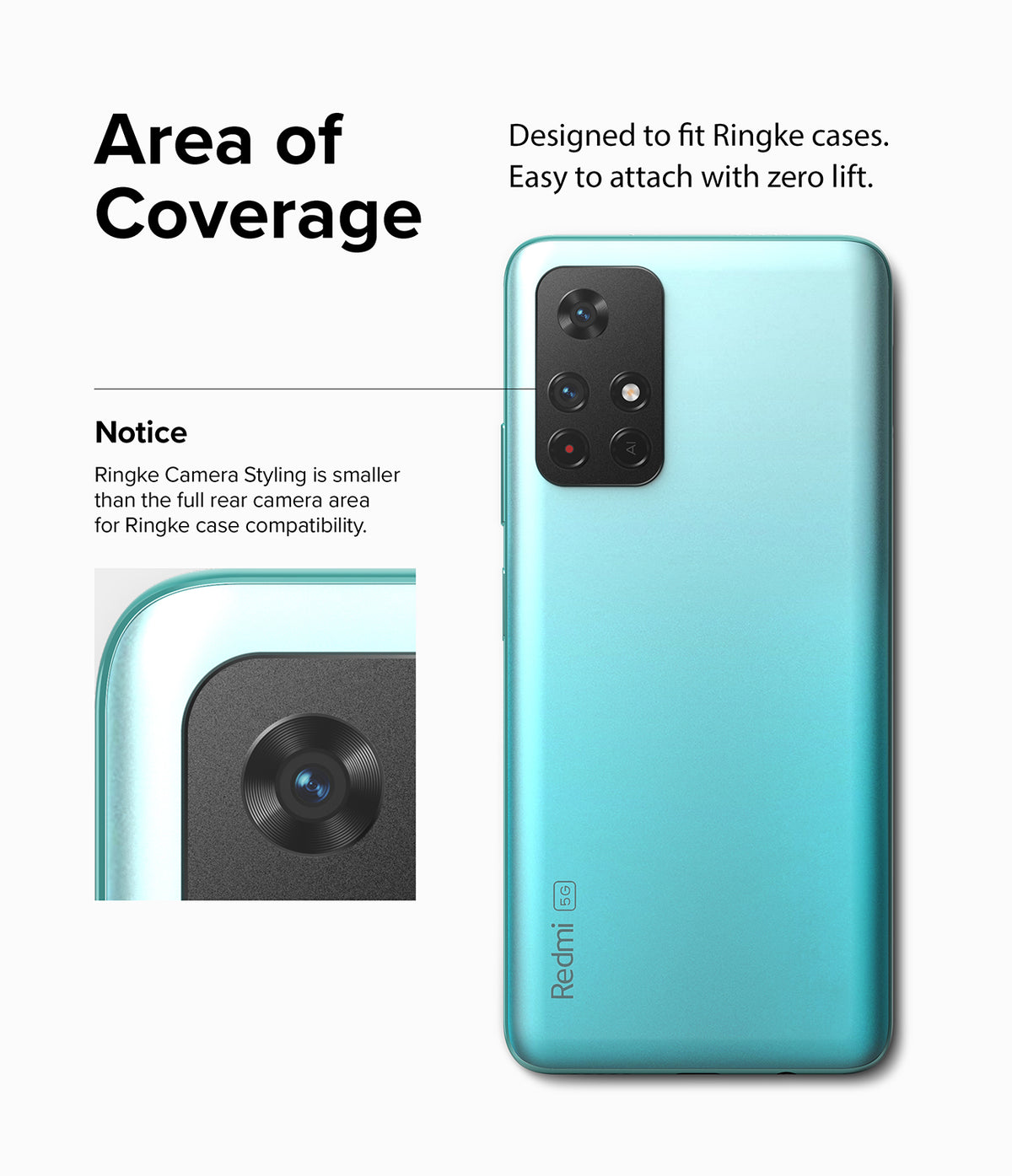 Redmi Note 11T 5G / Poco M4 Pro 5G | Camera Styling - Teal smartphone with a camera lens cover and text explaining fit.