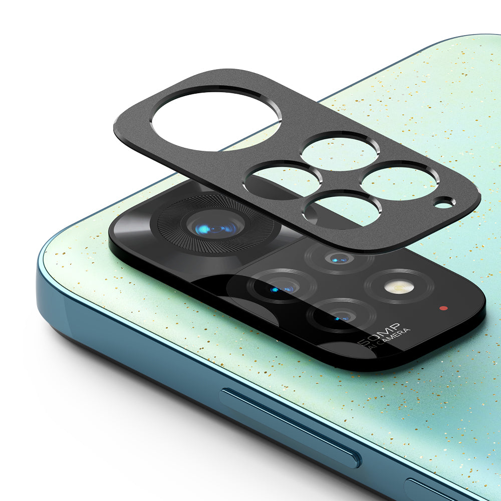 Redmi Note 11 | Camera Styling - A black protective camera lens cover hovering above the Redmi Note 11 camera module.
