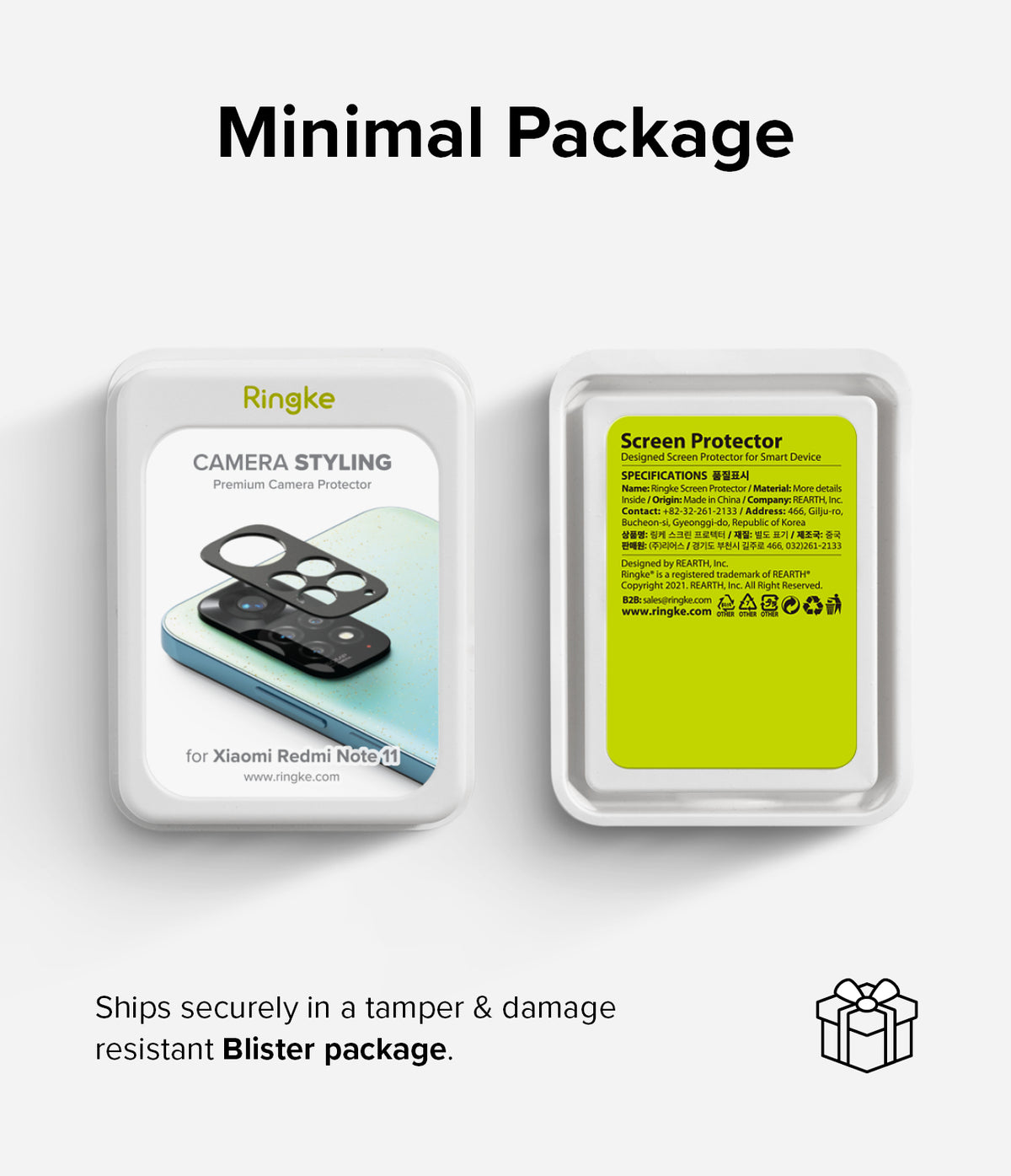 Redmi Note 11 | Camera Styling - Two white blister packs showing Ringke camera protector branding and product specifications.