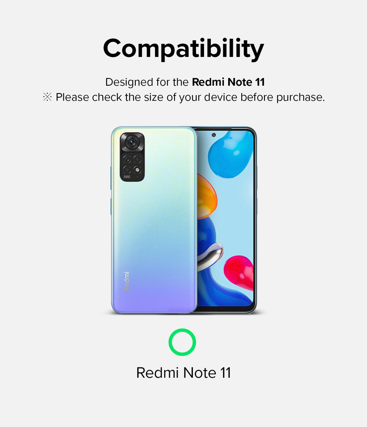 Redmi Note 11 | Camera Styling - A gradient blue Redmi Note 11 smartphone shown from front and back with compatibility text.