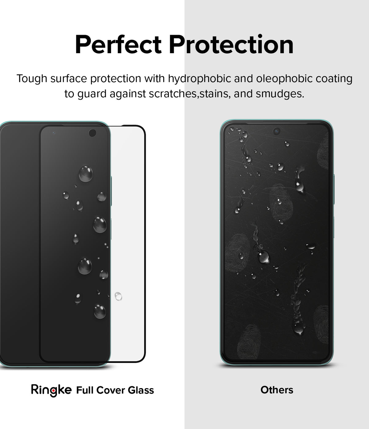 Redmi Note 11T 5G / Poco M4 Pro 5G Screen Protector | Invisible Defender - Redmi Note 11T 5G / Poco M4 Pro 5G Screen Protector - Comparison of a clean Ringke glass protector and a smudged screen.