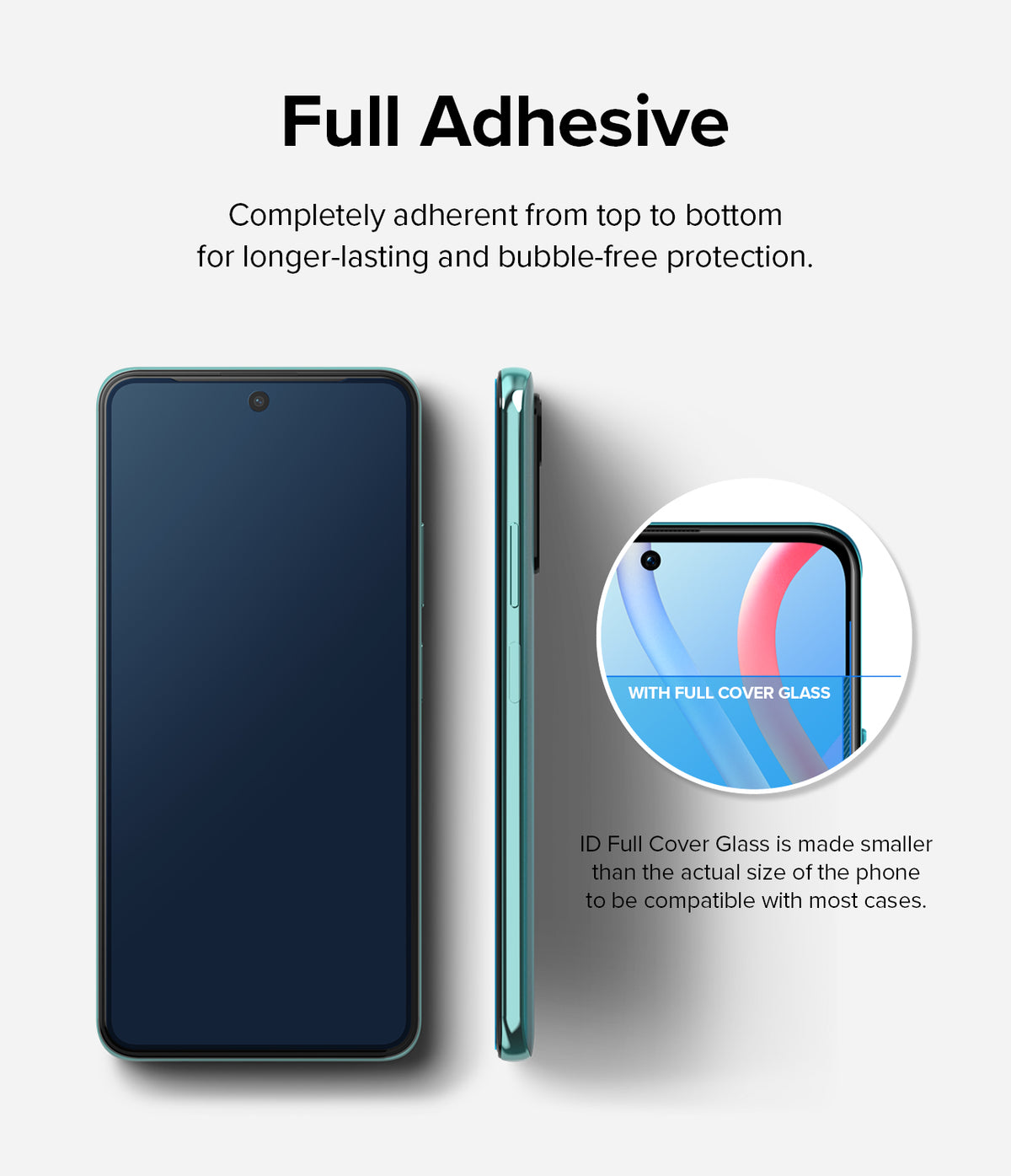 Redmi Note 11T 5G / Poco M4 Pro 5G Screen Protector | Invisible Defender - Redmi Note 11T 5G / Poco M4 Pro 5G Screen Protector - Phone with full adhesive glass showing case-friendly fit.
