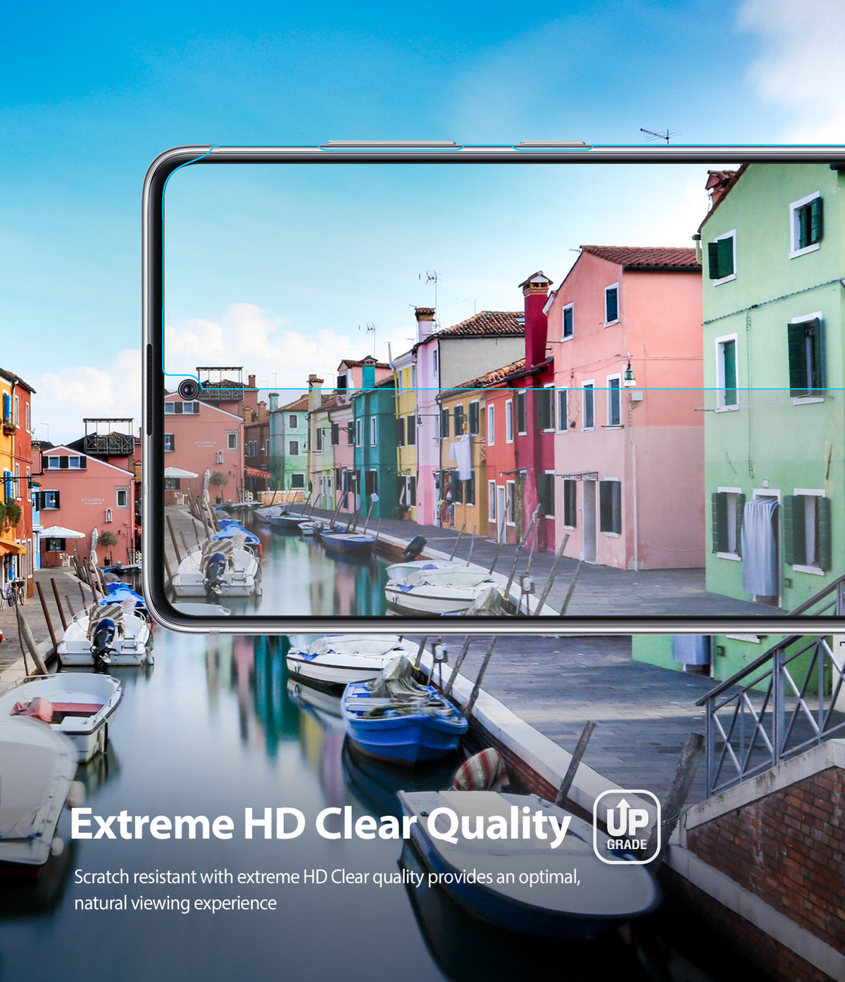 Galaxy Note 10 Lite Screen Protector | Dual Easy Film - Galaxy Note 10 Lite Screen Protector - Smartphone displaying a clear, vibrant canal scene through a protective film.