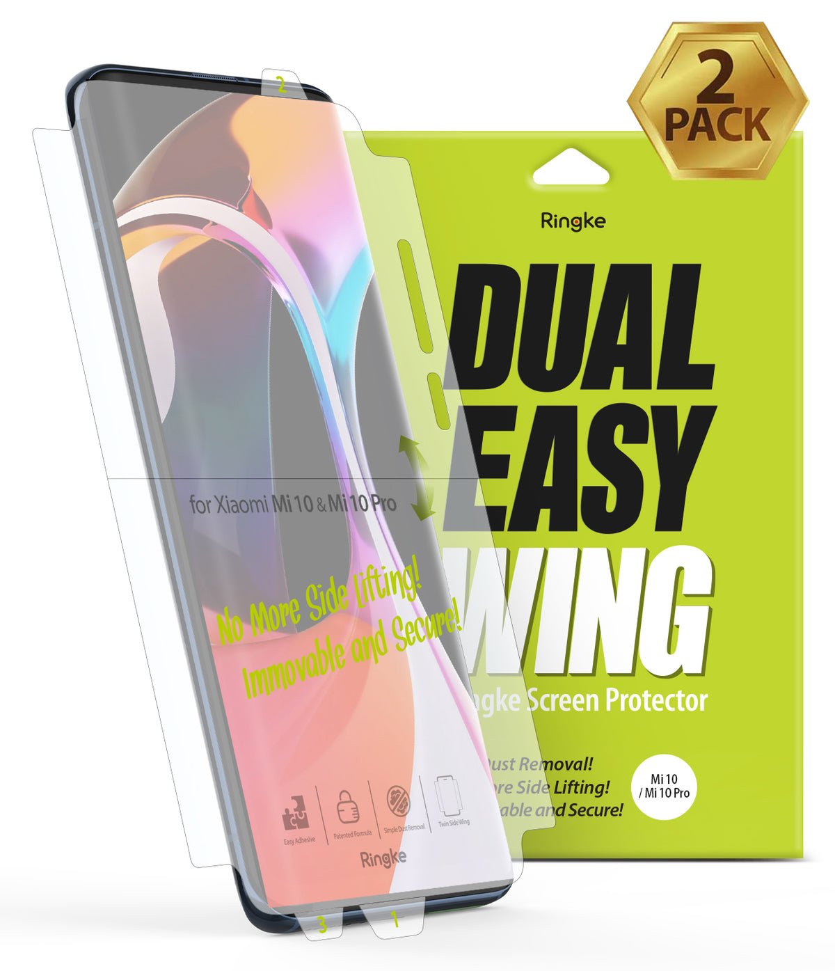 Mi 10 / 10 Pro Screen Protector | Dual Easy Film - Ringke screen protector film for Mi 10/10 Pro with green packaging.
