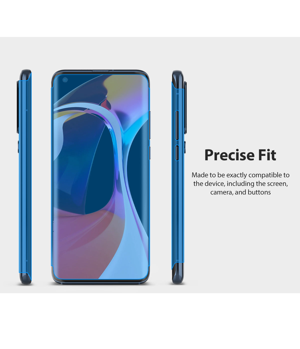 Mi 10 / 10 Pro Screen Protector | Dual Easy Film - Mi 10 / 10 Pro Screen Protector - Front and side views of a smartphone showing a precise screen protector fit.