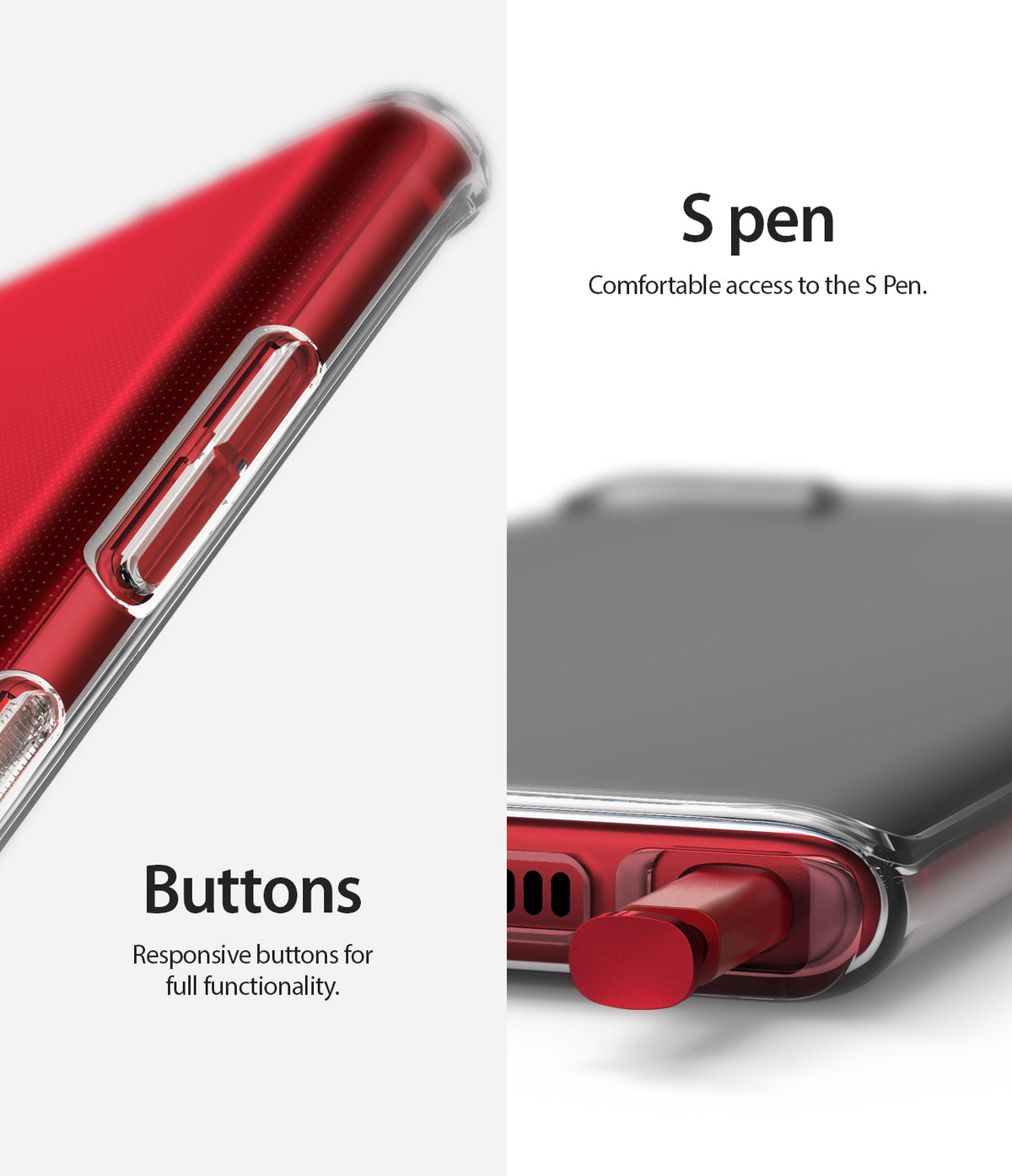 Galaxy Note 10 Case | Air - Clear (Dot) - Close-up of clear phone case showing responsive side buttons and easy access to the S Pen.