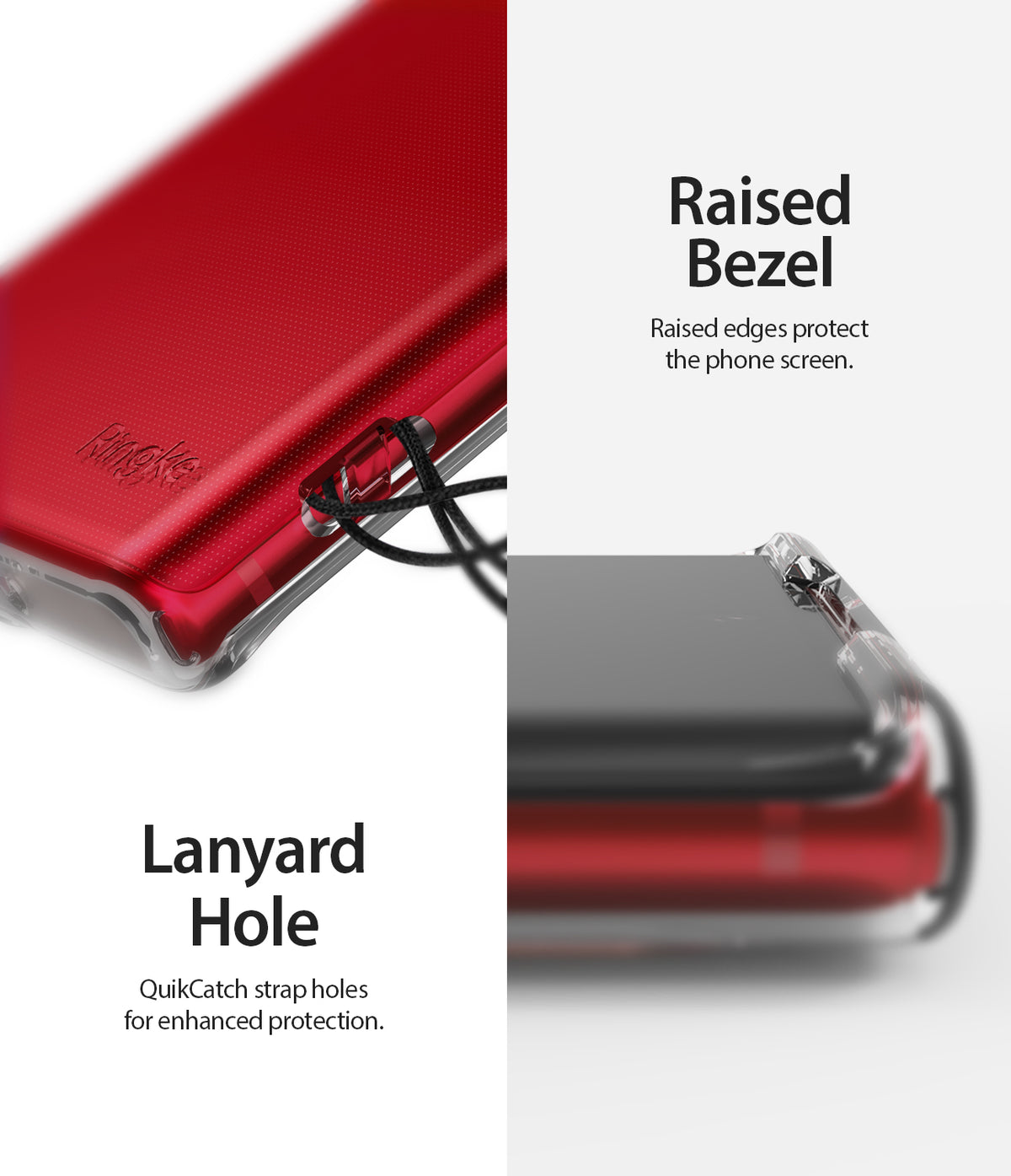 Galaxy Note 10 Case | Air - Clear (Dot) - Close-up of phone case showing lanyard hole and raised bezel for screen protection.