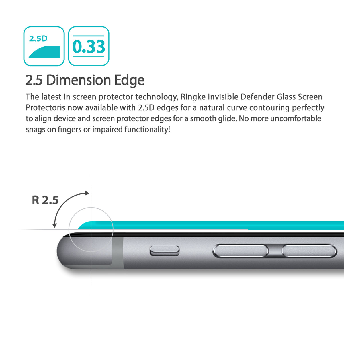 Moto G4 Screen Protector | Glass - Diagram showing a 2.5D curved edge glass screen protector on a smartphone side profile.