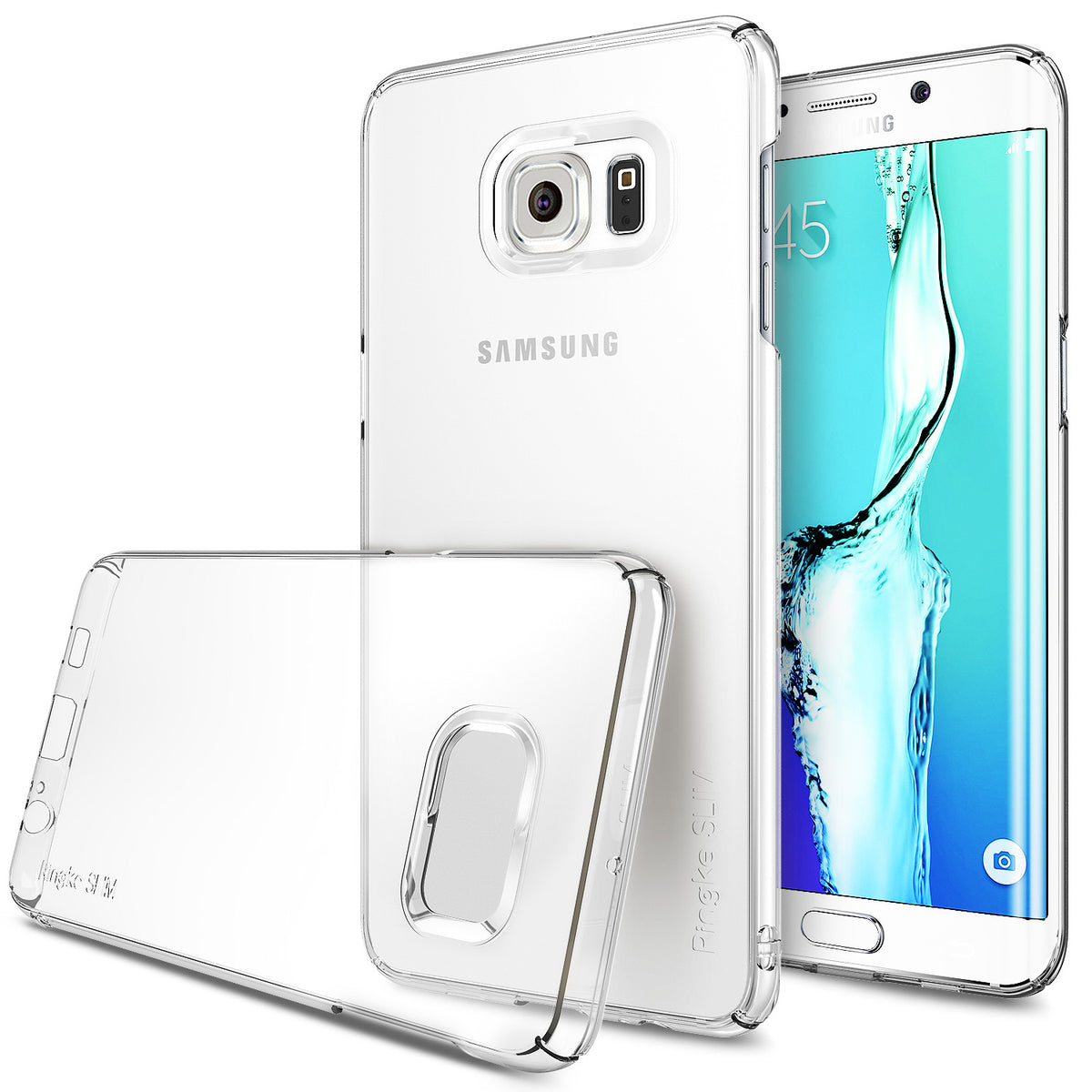 Galaxy S6 Edge Plus Case | Slim - Clear, thin protective case shown separately and installed on a Samsung smartphone.