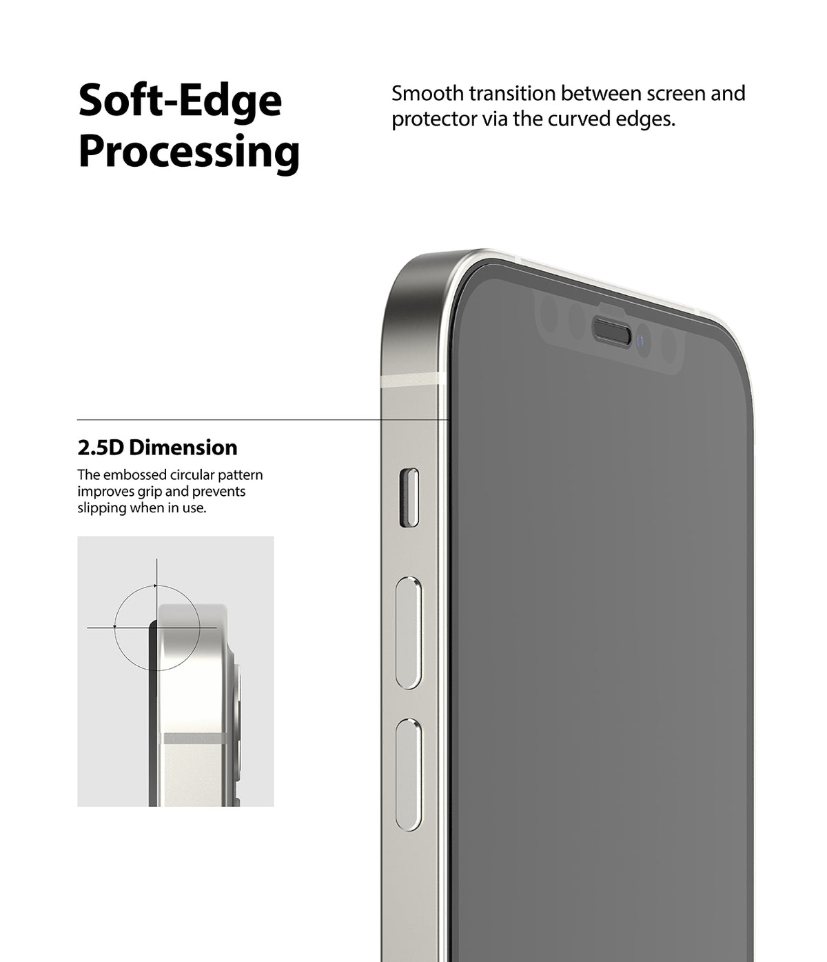 iPhone 12 Mini Screen Protector | Invisible Defender Glass - Close-up of phone edge showing 2.5D curved glass transition.