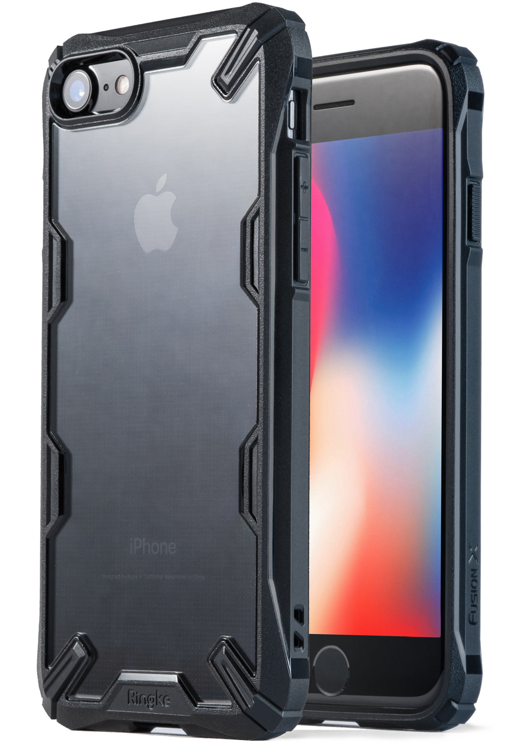 iPhone 8 / 7 Case | Fusion-X - Black rugged protective case with a clear back panel on an iPhone 8/7.