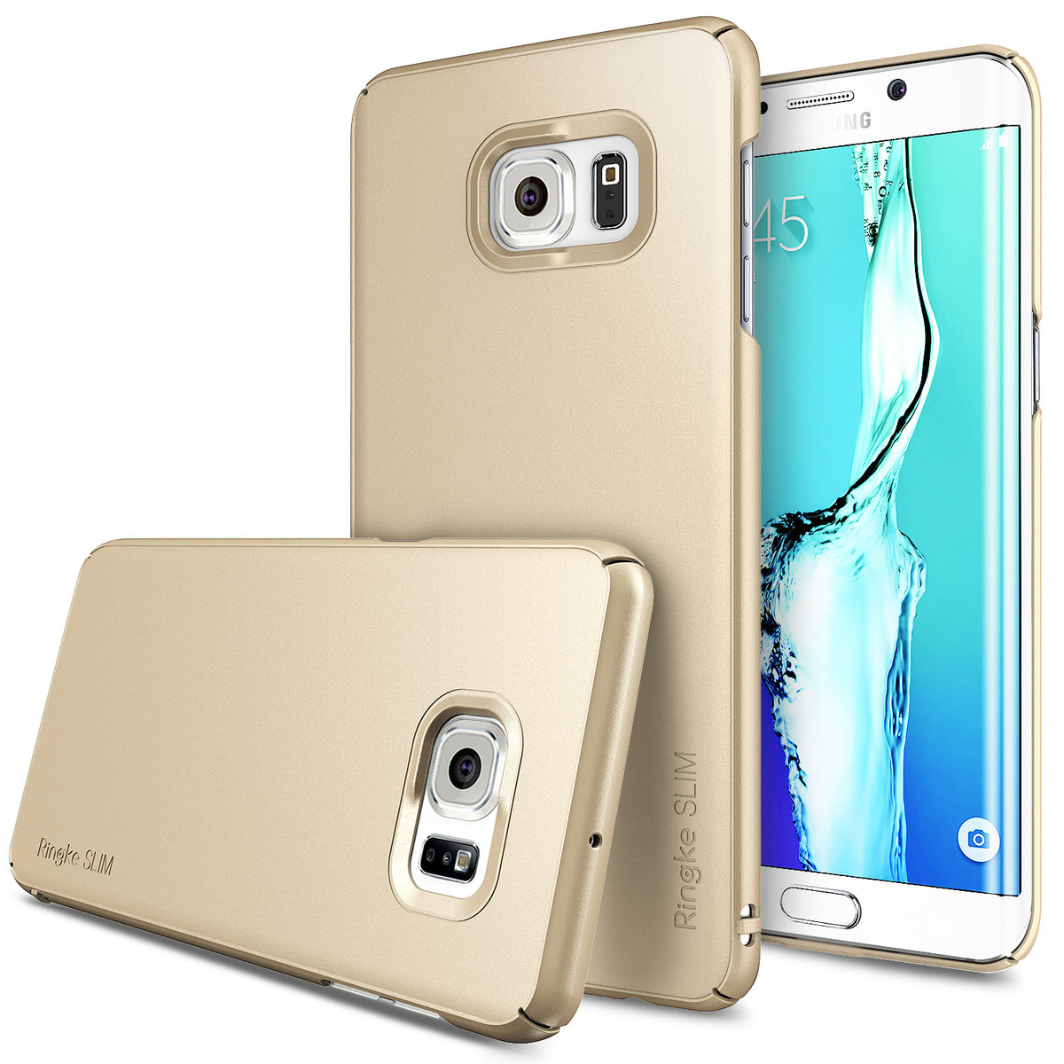 Galaxy S6 Edge Plus Case | Slim - Royal gold slim phone case shown from back and side angles on a Galaxy S6 Edge Plus.