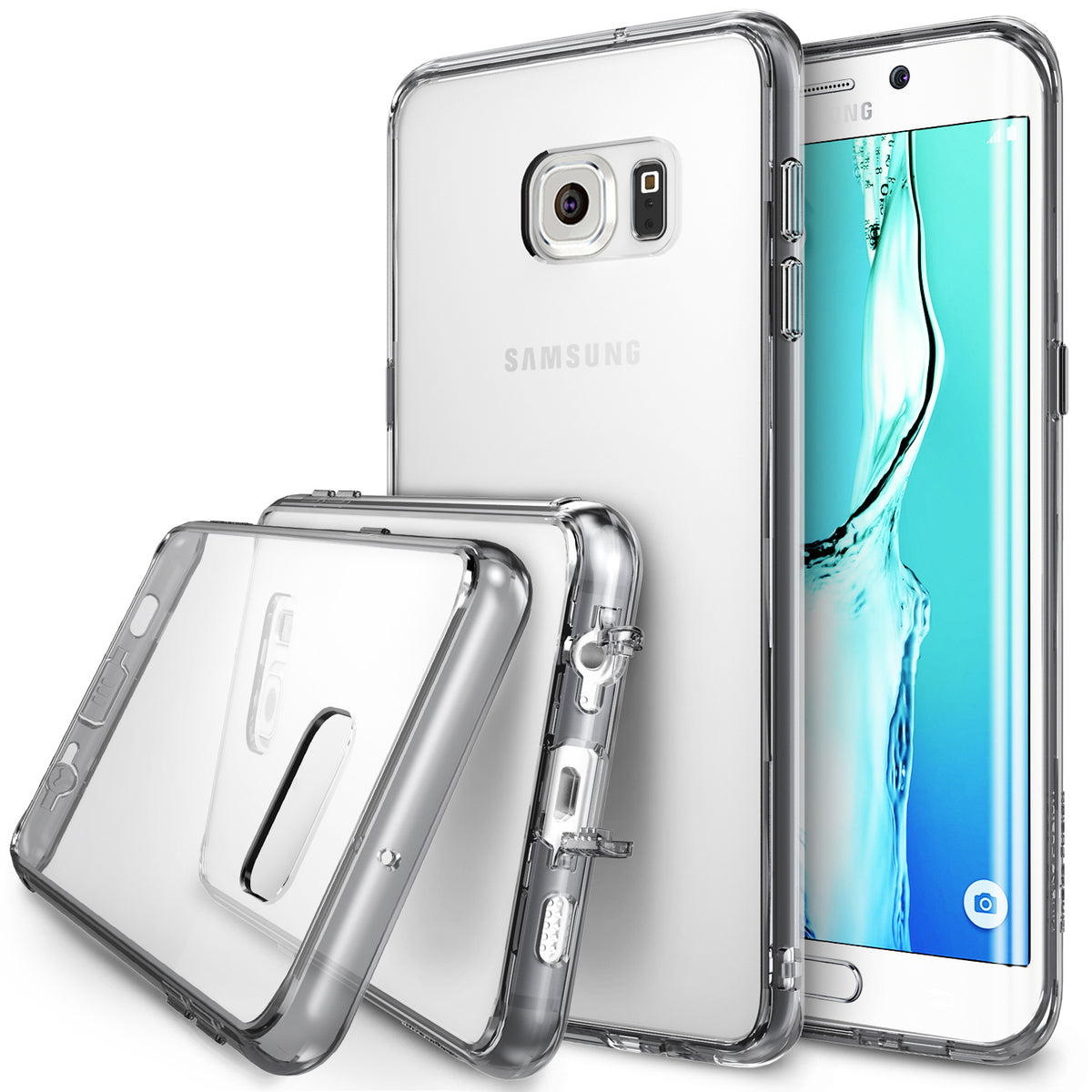 Galaxy S6 Edge Plus Case | Fusion - Clear protective phone case shown from front, back, and side angles on a white background.