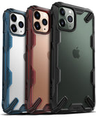iPhone 11 Pro Case | Fusion-X - Three rugged Fusion-X cases in blue, red, and black, showcasing transparent backs and camera cutouts.