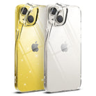 iPhone 14 Plus Case | Air - Two clear iPhone 14 Plus cases, one with a glitter finish and one transparent, shown side-by-side.