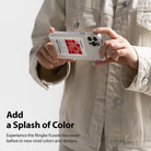 iPhone 12 Pro Max Case | Fusion Design Palette - Person holding a clear phone case with a red grid design on the back.