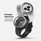 Galaxy Watch 4 Classic 42mm | Bezel Styling - Two smartwatches with stainless steel bezels in silver and black.