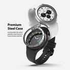 Galaxy Watch 4 Classic 42mm | Bezel Styling - Two Galaxy Watch 4 Classic smartwatches in silver and black with steel cases.