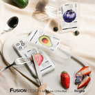 iPhone 12 Pro Max Case | Fusion Design Fruit - Clear phone cases with fruit-themed nutrition label graphics on a tray.