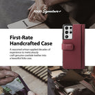 Galaxy S21 Ultra Case | Folio Signature+ - Maroon leather folio case for Galaxy S21 Ultra shown with artisan craft scenes.