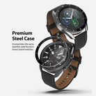 Galaxy Watch 3 (45mm) | Bezel Styling - Two Galaxy Watch 3 units with black leather straps and stainless steel bezel covers.