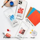 iPhone 12 / 12 Pro Case | Fusion Design Palette - Three clear phone cases featuring Tomato, Water, and Steak grid designs.