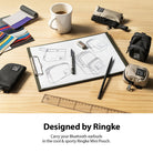 Mini Pouch | Block - Sketches of pouches on a clipboard surrounded by small fabric pouches, a coffee mug, and stationery.
